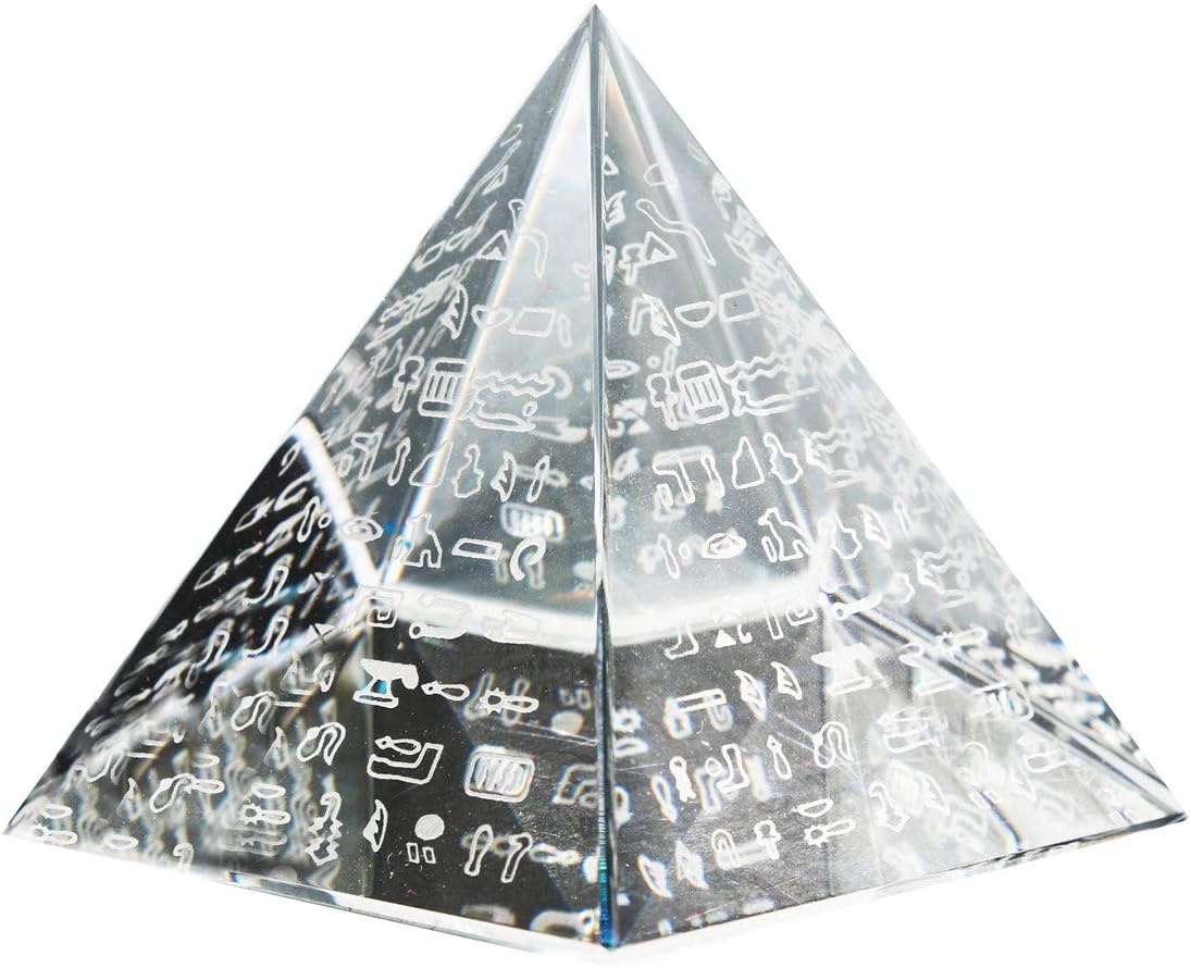 Waltz&F 60mm Crystal Pyramid Figurine Collectible,Glass Pyramid Paperweight with Egyptian Silver Character: Home & Kitchen