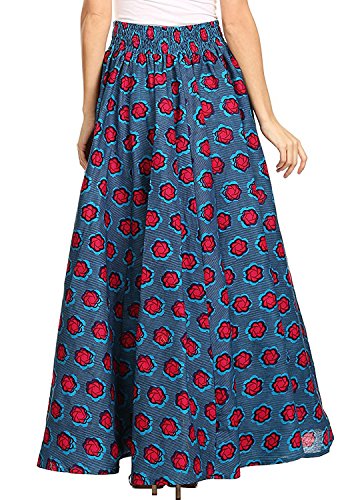 Novia's Choice Women African Floral Print Pleated High Waist Maxi Skirt Casual A Line Skirt(Little Red Flower),X-Large