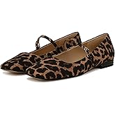 ZJGZF Leopard Ballet Flats Shoes for Women Square Toe Mary Jane Flats Buckle Strap Dress Casual Comfortable Animal Print Suede Leather Ballerina Shoes Size 8