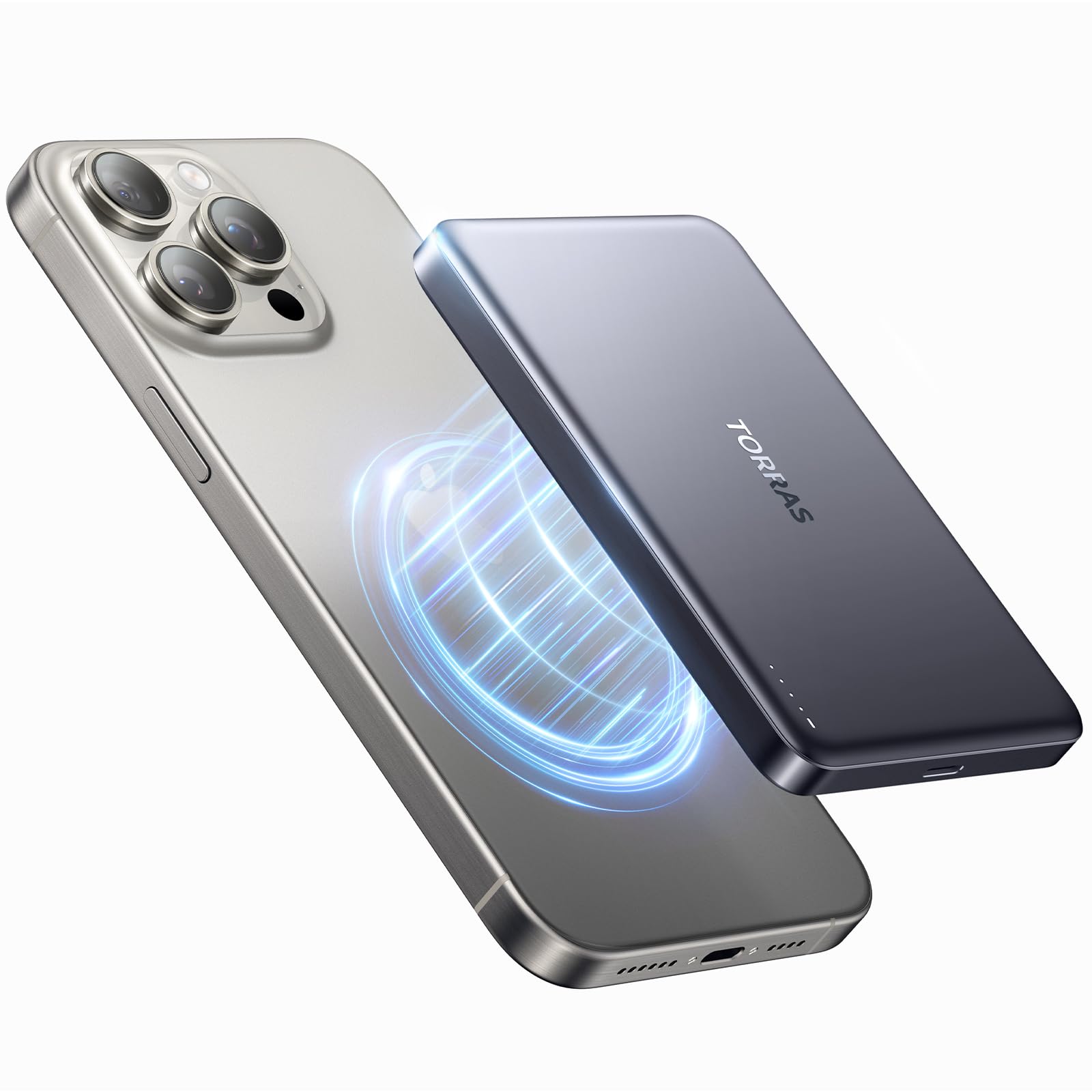 Photo 1 of TORRAS MiniMag Power Bank,Ultra-Slim 10,000mAh Magnetic Wireless Portable Charger, 22.5W Fast Charging Battery Pack with USB-C Cable Designed for iPhone 16 Pro Max/16 Pro/16/15/14/13/12, Glacier Gray