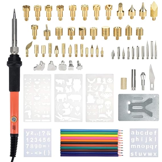 75PCS Brandmalerei Lötkolben Set, 60W 220V Brandmalkolben Einstellbare Temperatur mit Lötkolben Stift, Lötkolbenhalter, Lötsp