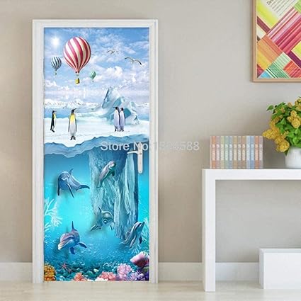 Etiqueta de la puerta,77x200 cm 3D dibujos animados Iceberg pingüino