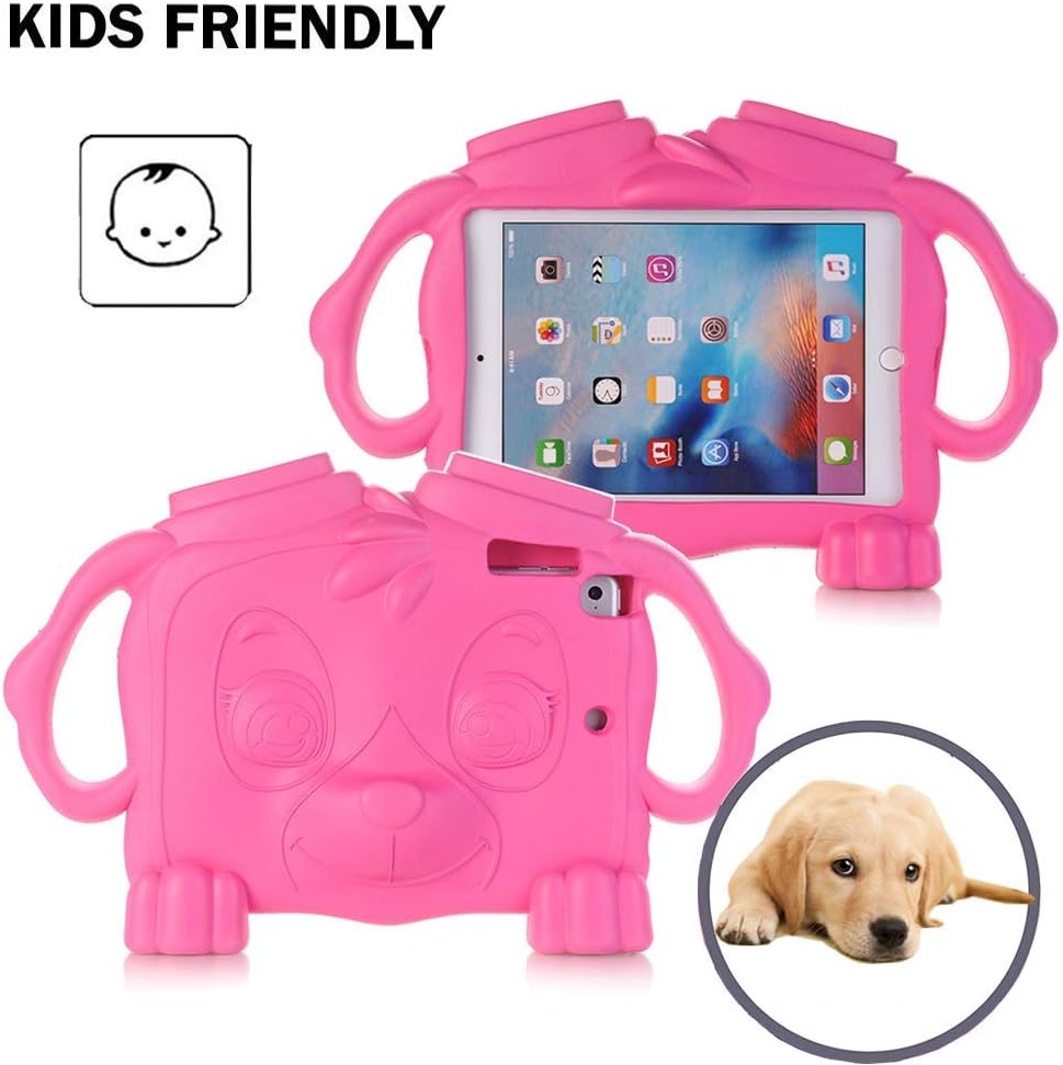 Tading iPad Mini Case for Kids, Cute Puppy Design Kidproof Light Weight Durable EVA Foam Protective Tablet Case Cover with Carrying Handel and Stand for Apple iPad Mini 1/2/3/4 - Hot Pink