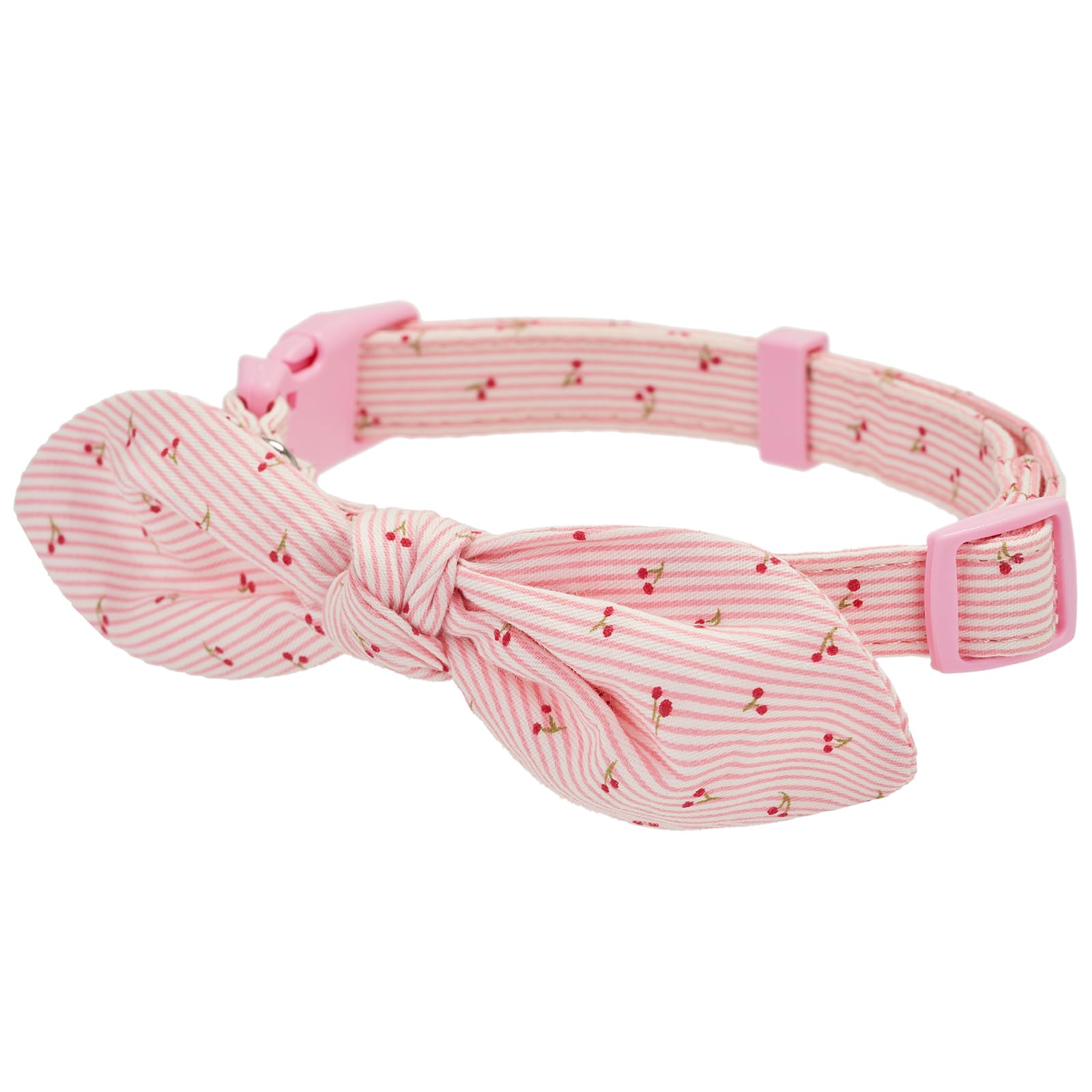 YUDOTE Cotton Dog Collar Soft Lightweight with Hand-tied Knot Bow Non-irritating for Medium Dogs Sensitive Neck 34-51cm,Pink Cherries