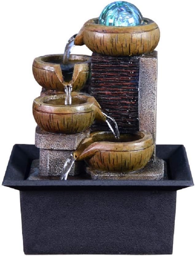 Funnuf Desktop Electric Water Fountain Decor w/LED Indoor Outdoor Portable