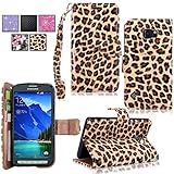 Galaxy S6 Active Case - Cellularvilla Pu Leather Wallet Flip Open Pocket ID Card Holder Slots Case Pouch Cover Fold Stand with Wrist Strap for Samsung Galaxy S6 Active SM-G890 (Brown_Leopard)