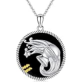 Twoowl 12 Constellation Necklace 925 Sterling Silver Zodiac Sign Coin Pendant Necklaces Black Onyx Astrology Horoscope Jewelry Birthday Gifts for Women Men