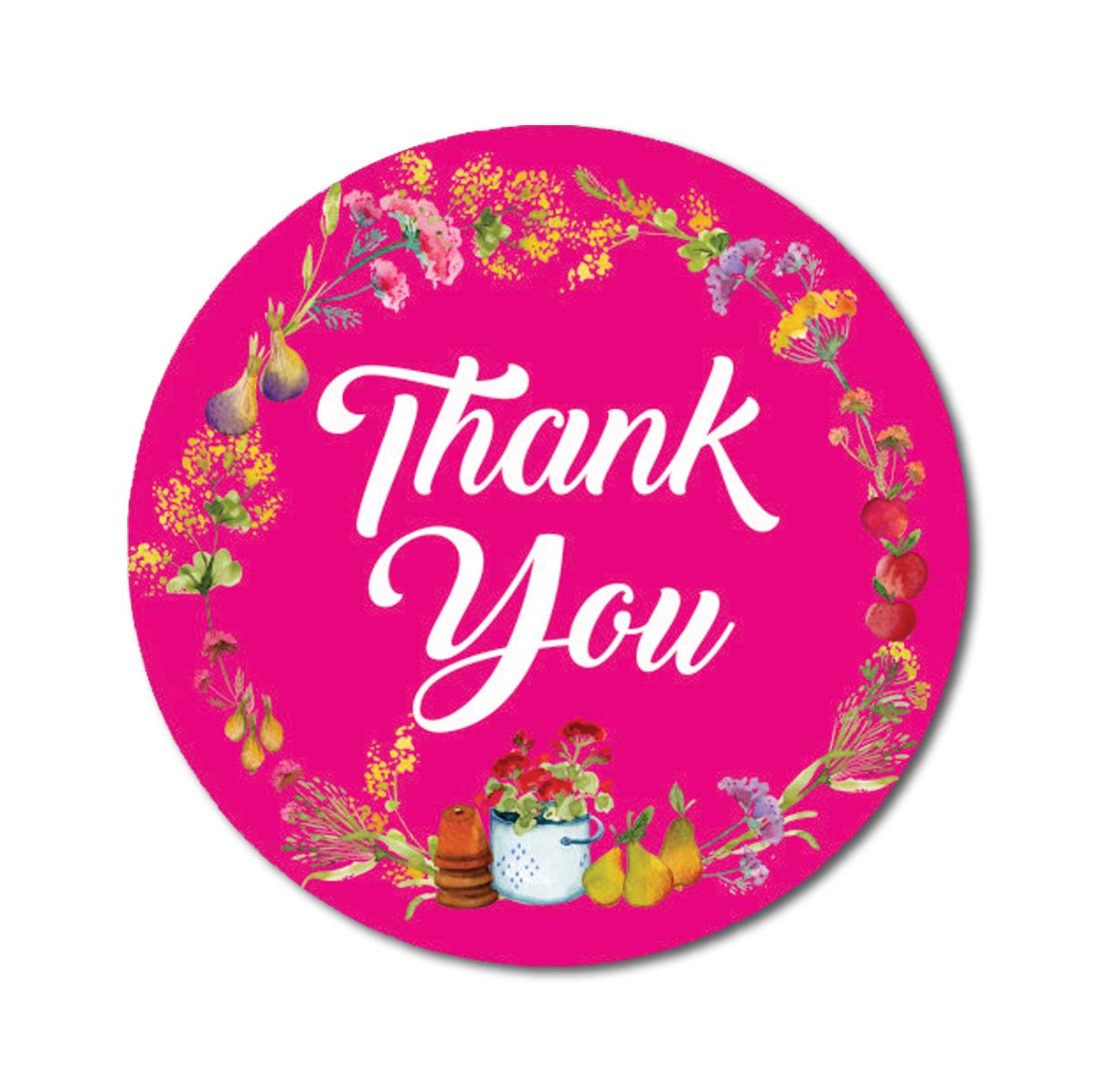 Darling Souvenir Pink Floral & Fruit Wreath 1.6 Inches Round Personalized Thank You Stickers-45 Pcs