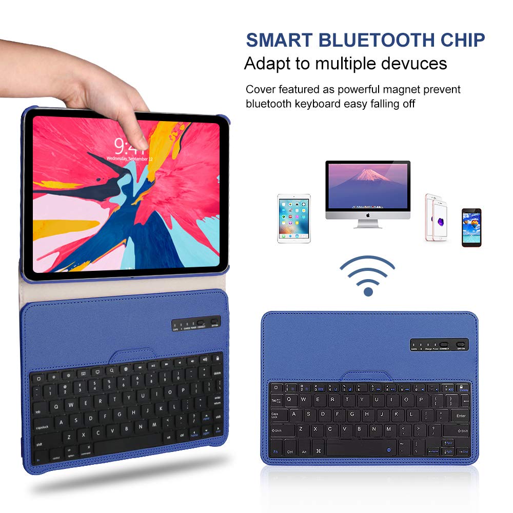 Keyboard Case iPad Pro 11 inch (A1980, A2013, A1934) [Support Apple Pencil Charging] - 360 Rotating - Detachable Keyboard - PU Leather Stand - iPad Pro 11 Keyboard Case, (Blue, 11 inch)