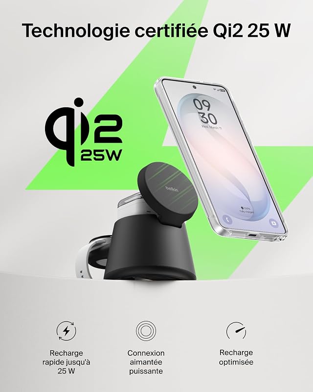 UltraCharge Station sans Fil 3-en-1 avec Qi2, 25 W - Noir