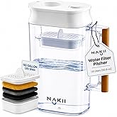 Nakii Water Filter Pitcher 1.8L - Long Lasting 150 Gallons Filtered Water Pitchers With Fast Filtration &amp; Purification Technology - Removes Chlorine, Metals For Clean Tasting Water - WQA Certified