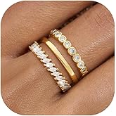 KAERUN Stackable Gold Rings for Women Non Tarnish Dainty 14K Gold Plated Stacking Rings Cubic Zirconia Thumb Ring Set Trendy Statement Wedding Bands Promise Engagement Rings for Women Size 6-10