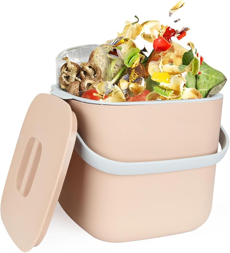 ASelected Kitchen 6.5L Food Waste Compost Caddy Bin with Lid Light Coffee
