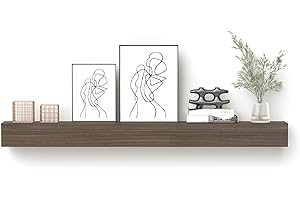 POPRHINO Fireplace Mantel Shelve, Solid Wood Baked Finish Wall-Mounted Floating Shelf for Over Fireplace, Handcrafted Floating Fireplace Mantels with Wooden Bracket, 72 x 8 x 6 Inches, Rustic Gray