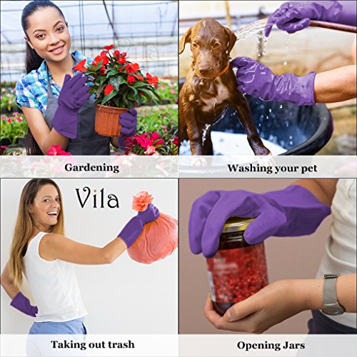 image for Vila Rubber Cleaning Gloves --- (Pack of 3) Durable, Leak-Proof, Punct