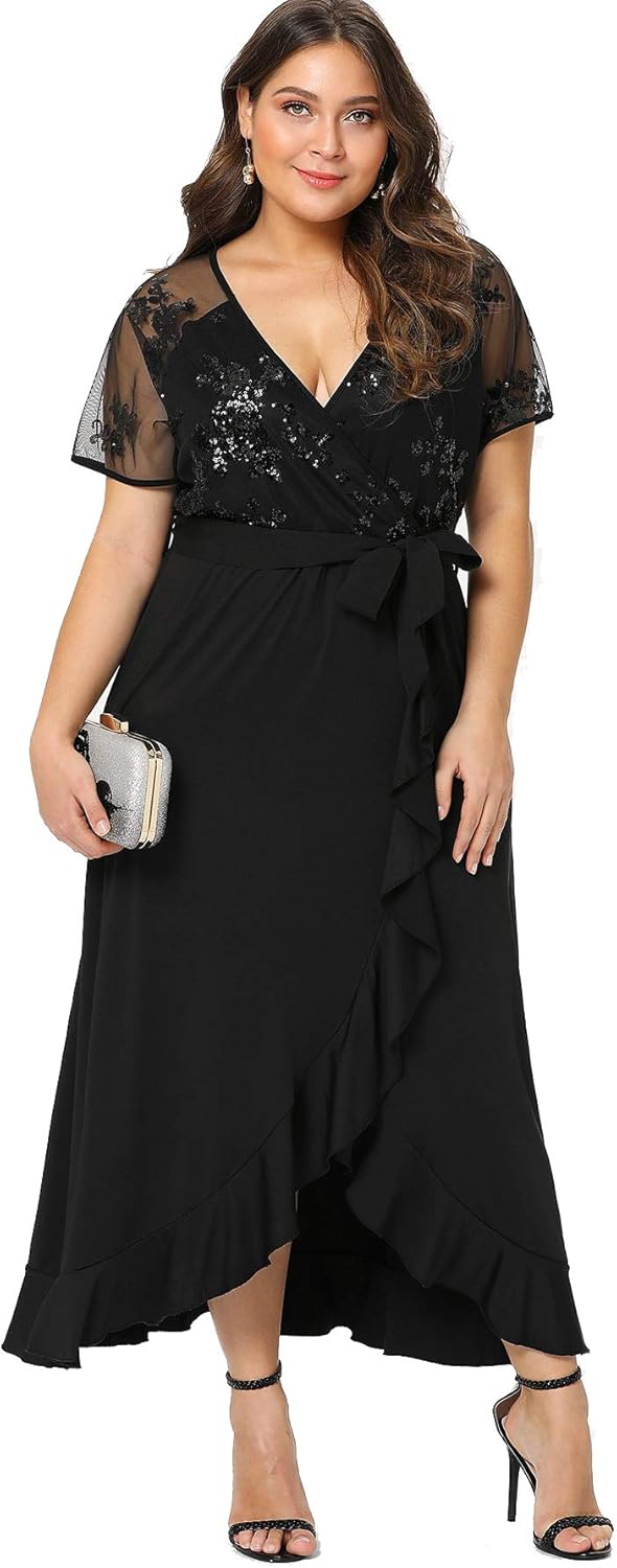 Milumia Plus Size Empire Waist Maxi Dress Ruffle Split Semi Sheer Solid Dresses at  Women’s Clothing store