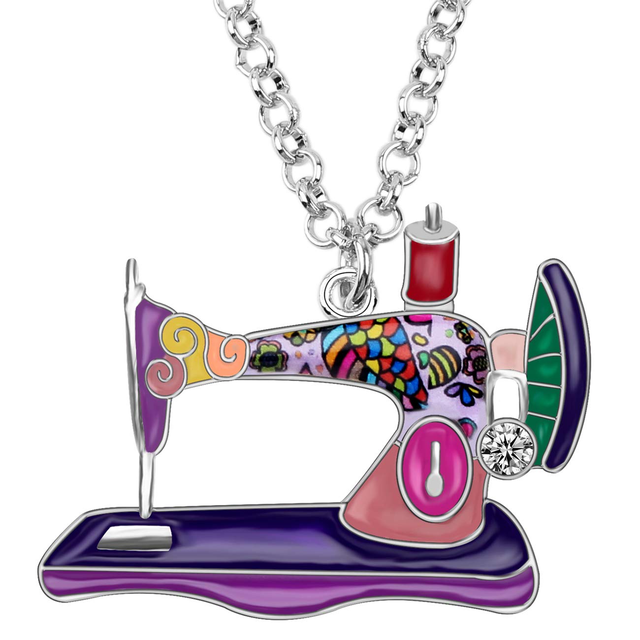BONSNY Statement Enamel Rhinestone Chain Sewing Machine Necklaces Pendant Original Design for Women Girls Jewelry (Purple) โ image 1