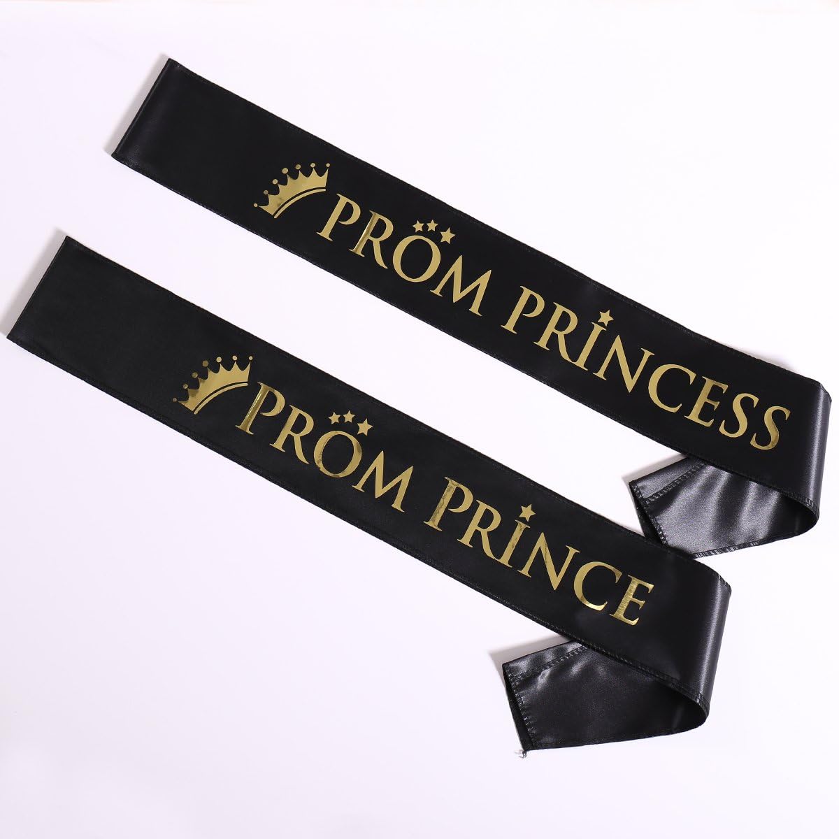 Prom Prince and Prom Princess Satin Sash Graduation Party School Party Accessories (Black/Gold)