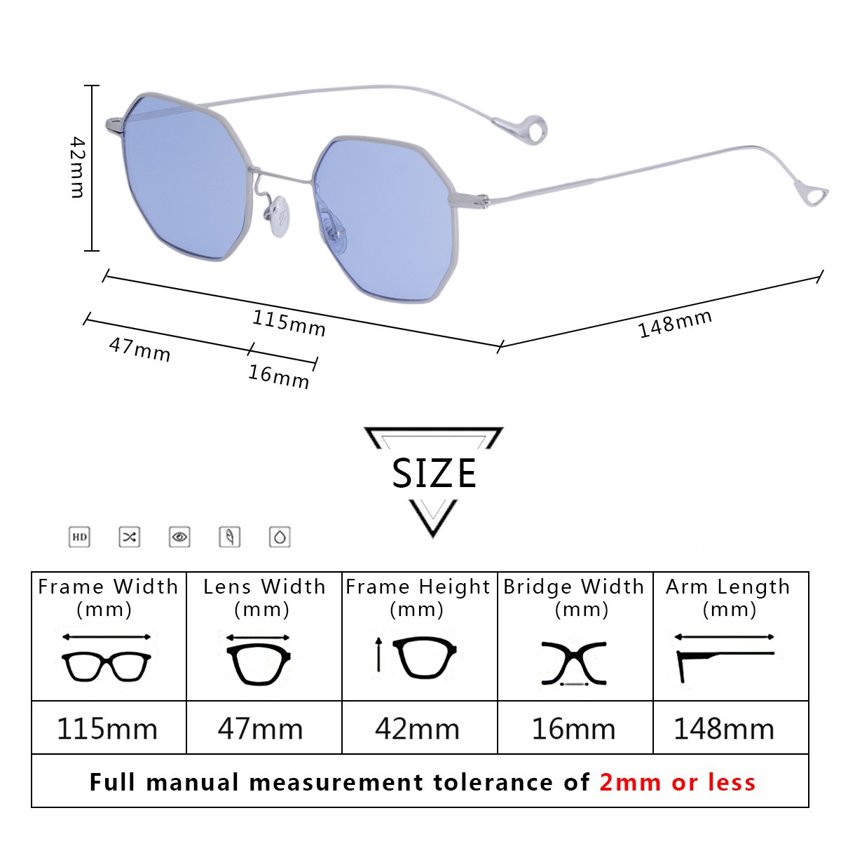 Sunglasses for women RAYSUN Small Metal Frame Asymmetry Temple Unisex Square Oval Non-polarized Sun Glasses