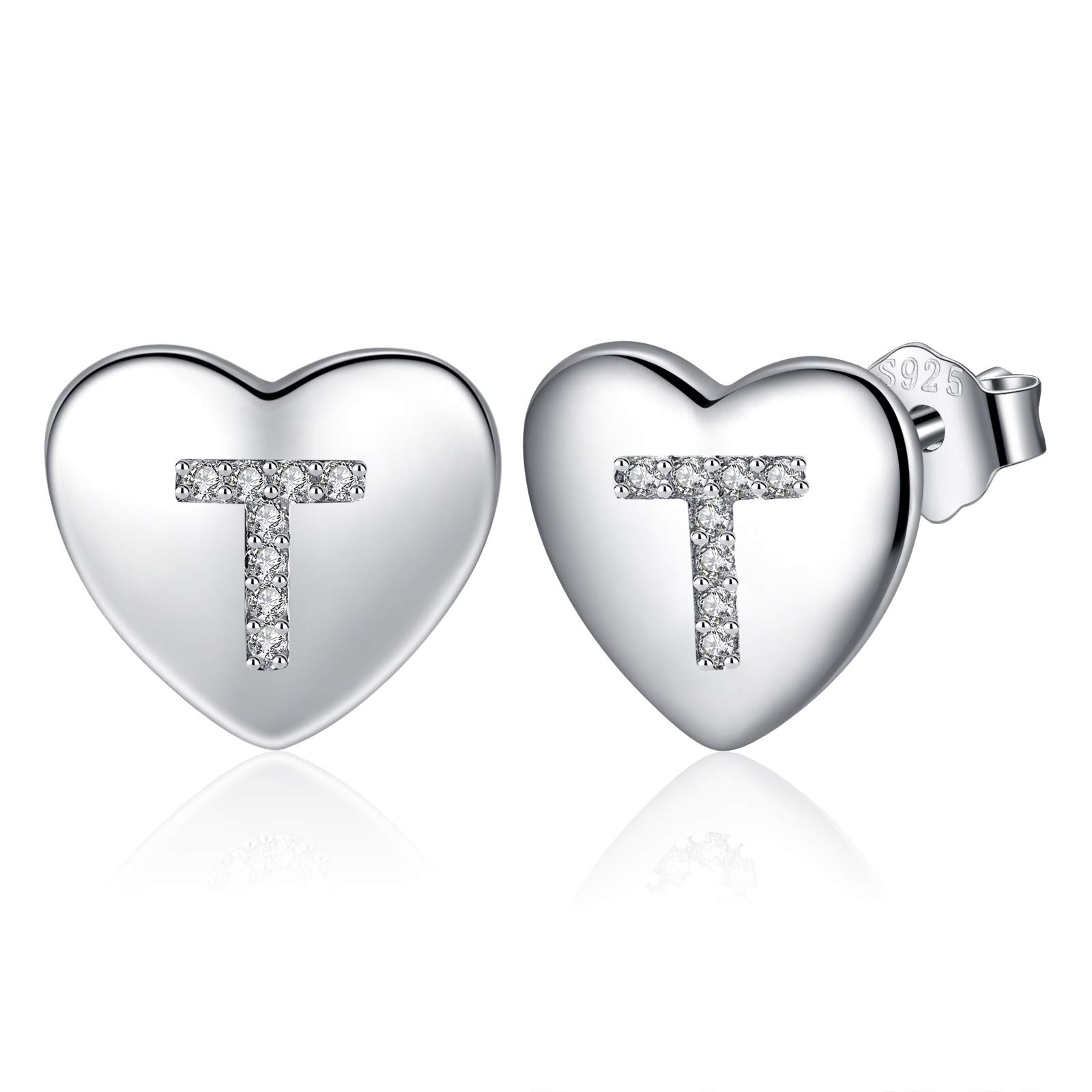 Jrêveinfini Sterling Silver Heart Initial Stud Earrings Women Girls hypoallergenic, Personalized Letter Jewelry Gift for Women and Girls