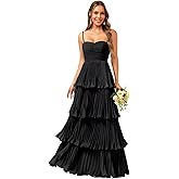 PSAISY Tiered Ruffle Bridesmaid Dresses for Women Spaghetti Straps Long Chiffon Formal Evening Prom Gowns