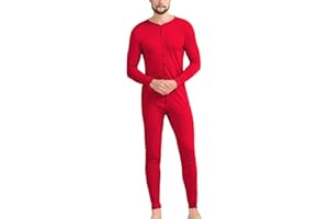 COLORFULLEAF Men's Cotton Thermal Underwear Union Suits Henley Onesies Base Layer