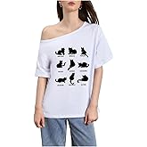 SweatyRocks Women's Cartoon Graphic Off The Shoulder Tops Cat Print Short Sleeve Tee Shirts