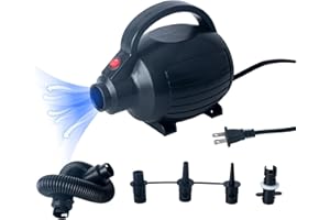 NEW MEETALL Electric Pump for Inflatables, Quick-Fill Air Mattress Pump for Air Bed Pool Toy Raft Boat, AC 110-120V Inflator,Electric Air Pump with 4 Nozzles, Black