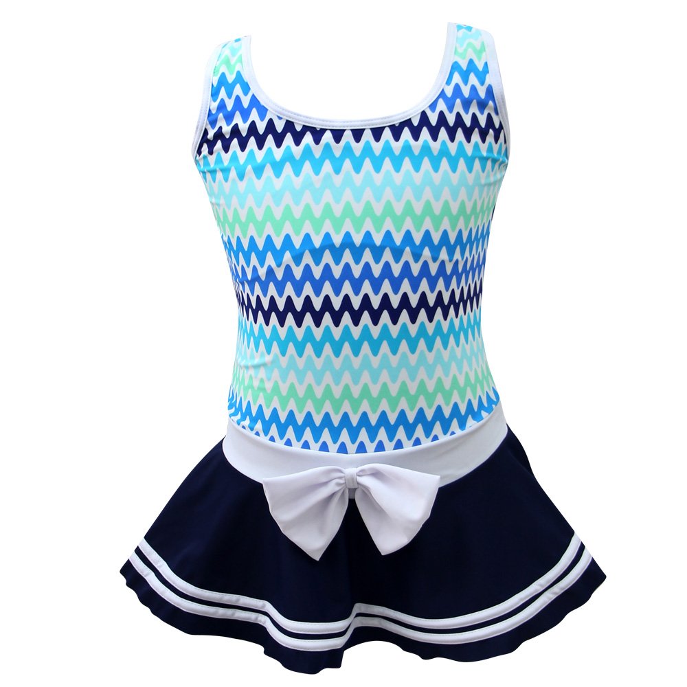 QRH Big Girls Poptical Stripes Sport Splice 1 Piece Swimsuit