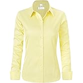 siliteelon Womens Classic-Fit Dress Shirts Long Sleeve Button Down Wrinkle-Free Stretch Solid Casual Work Office Blouse Top