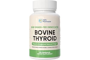 HELLOPHARMACIST Raw Desiccated Bovine Thyroid 300mg Per Capsule - Energy & Metabolism Support - New Zealand Sourced, Grass Fed Freeze-Dried Glandular Bovine Thyroid, Non-GMO, Tested for Impurities - 60 Capsules