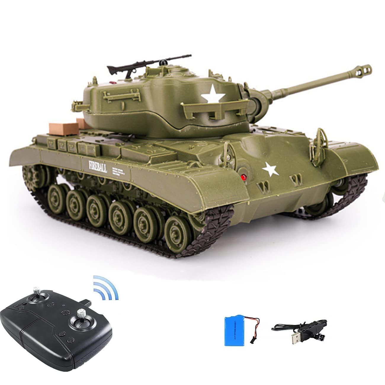WEECOC RC Tank M26 PerShing Military Truck Vehicles Remote Controlled Battle Tank Model 320°Rotational Realistic Sounds (Green)