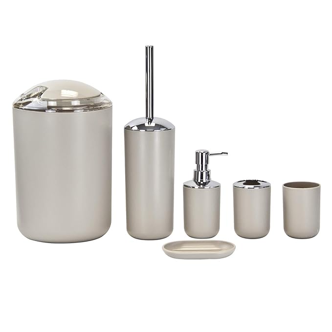 Badaccessoires-Set aus Kunststoff - 6-tlg - Beige: Amazon.de: Küche