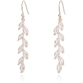 Leaf Crystal Dangling Drop Earrings for Brides Bridesmaid Wedding Gift | 925 Sterling Silver Hooks, Handmade Jewelry