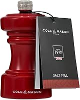 Cole & Mason Hoxton Red Gloss Salt Mill 10cm Beech Wood Ceramic Grinder view 2