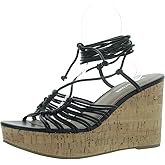 Sun + Stone Women's Tillyy Strappy Lace Up Wedge Sandals - Black Smooth: 7.5 Medium (B,M)