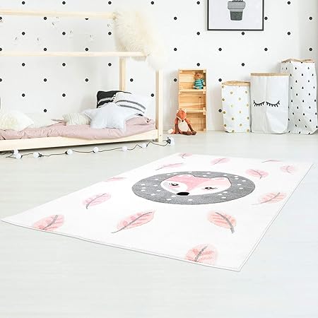 Myshop24h Kinderteppich Spielteppich Teppich Kinderzimmer Konturenschnitt Glanzgarn Mit Fuchs Und Blattern In Mint Creme Grosse In Cm 120 X 170 Cm Farbe Rosa Amazon De Kuche Haushalt
