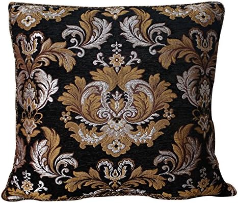 Sideli Luxury Chenille Jacquard Sofa Cushion Cover Throw Pillow Cover(20"x20" Cushion Cover,Royal Black)