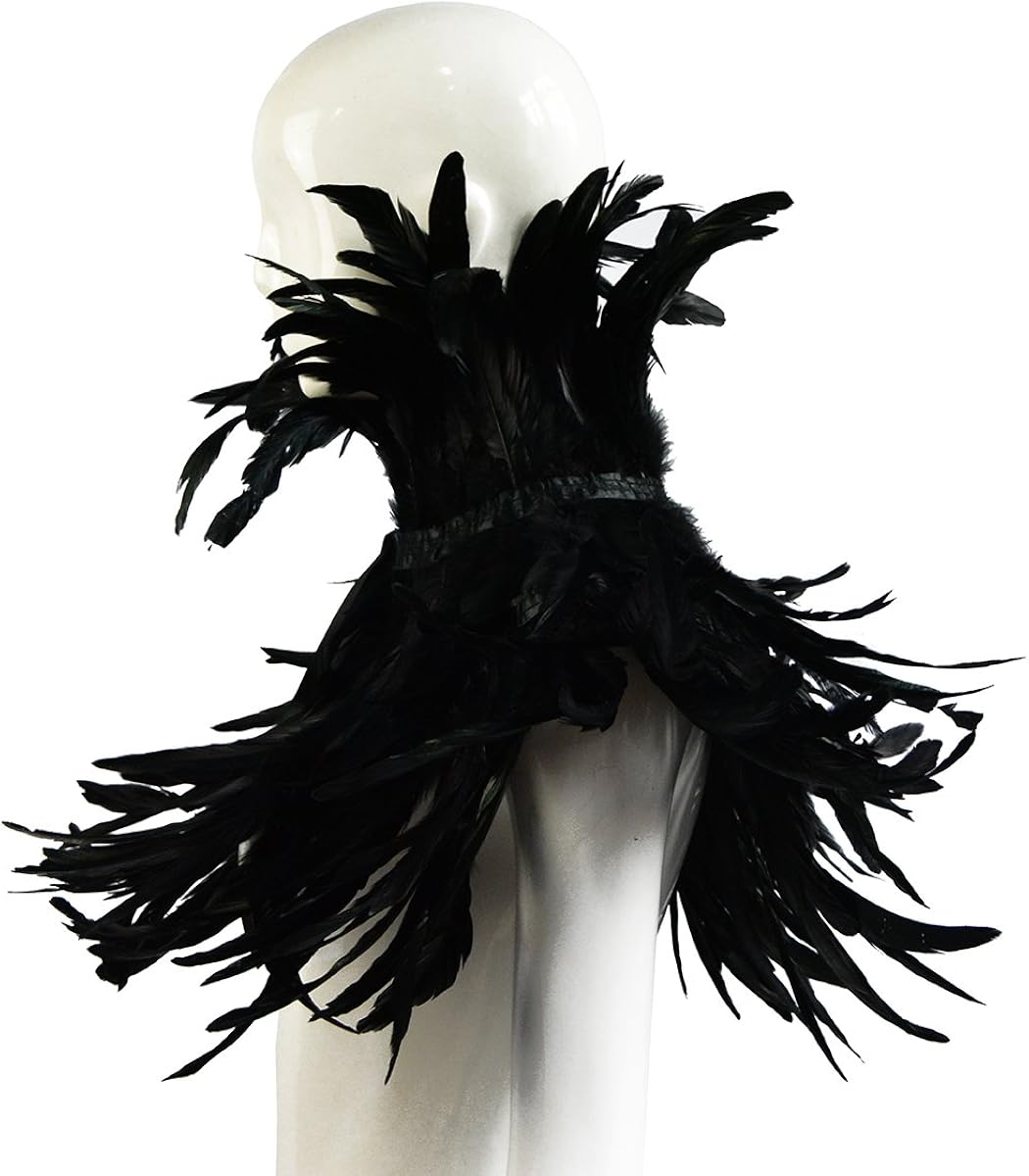 HOMELEX Gothic Black Natural Feather Cape Shawl with Choker Collar Halloween Costumes: Clothing