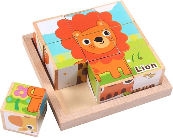 Amazon キューブパズル 9コマ 3d立体パズル 木製 積み木 知育玩具 子供向けパズル 子供 おもちゃ 男の子 女の子 出産祝い 誕生日プレゼント 動物６種類 Shengo 積み木 おもちゃ