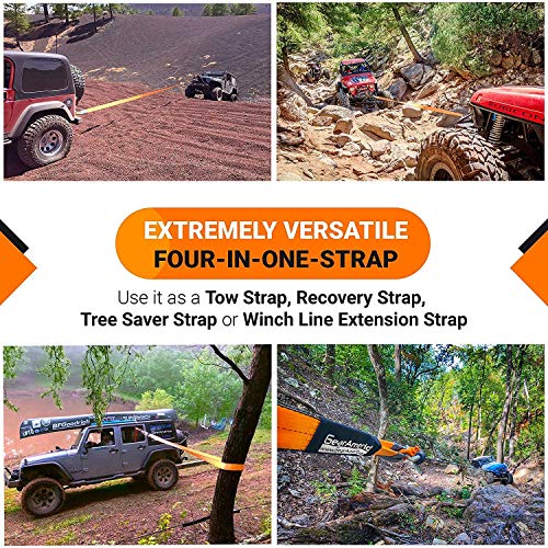 GearAmerica Heavy Duty Recovery Tow Strap | 35,000 lbs (17.5 Tons) Strength | 3" x20' Winch Extension | Triple Reinforced Loops + Protective Sleeves | Emergency Off Road 4x4 Towing | Free Storage Bag - Thumbnail 2