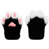 hbbhml Faux Fur Plush Furry Cat Claw Gloves Fursuit Animal Fox Paws Mittens Halloween Cosplay Costume Accessories for Adult