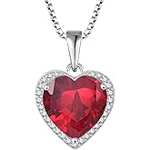 Lwsary Love Heart Necklace 925 Sterling Silver Simple Halo Solitaire Pendant Birthstone Jewelry for Women