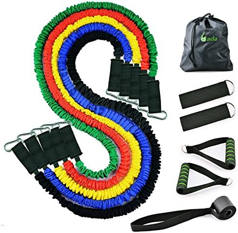 GADA Fitness Resistance Bands Set 11Pcs 2 Handles, 1 Door Anchor Attachment, 2 Legs Ankle Straps Workout bands , Physical Therapy, Home, Yoga, Pilates, Martial Arts exercise bands