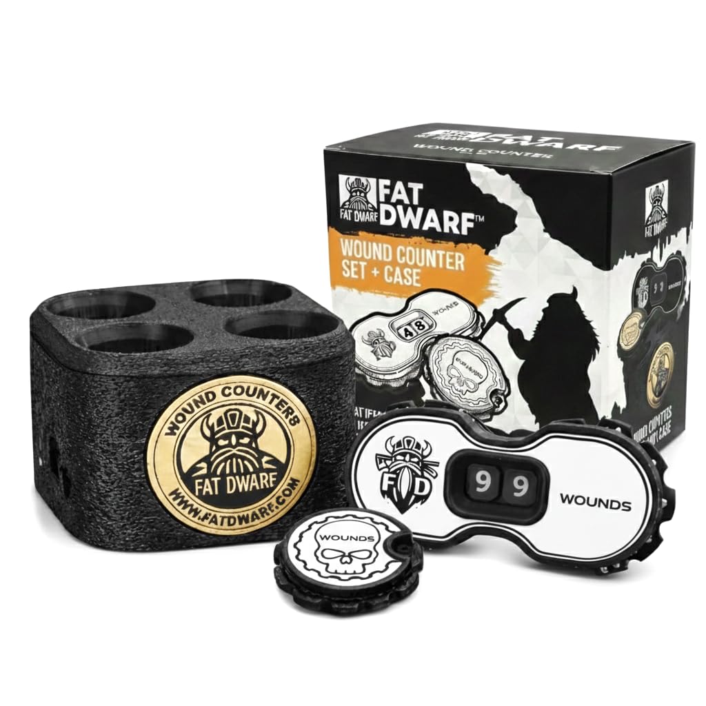 Fat Dwarf Tabletop Wound Counter Set, 12 Premium Counters (8 Single + 4 Double), Magnetised Storage Case, Multiple Colours Available, Compatible with Warhammer, D&D and Pathfinder (White) โ image 1