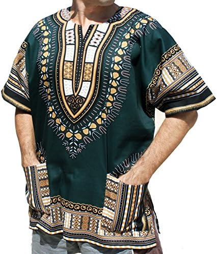 RaanPahMuang Unisex African Bright Dashiki Cotton Shirt Variety Colors
