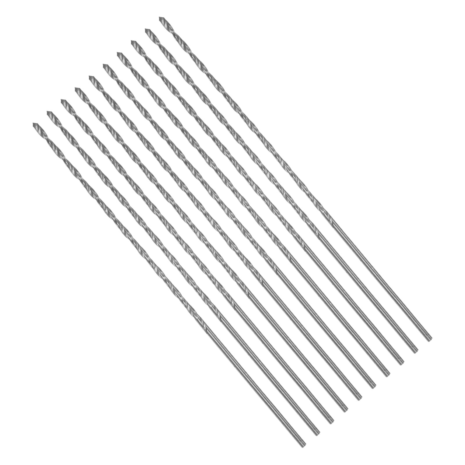 CoCud Long Twist Drill Bits, 1.5mm Cutting Diameter 0.06" Shank 2.36" Blade Length, High-Speed Steel Jobber Bit Set (Applications: for Metal Wood Plastic), 10-Pieces