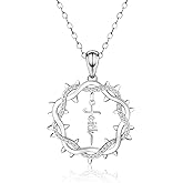 Salloog Silver Faith Necklace for Women - Faith Jesus Crown of Thorns Pendant Necklaces Chain Jewelry Gifts for Christmas Easter Thanksgiving Day