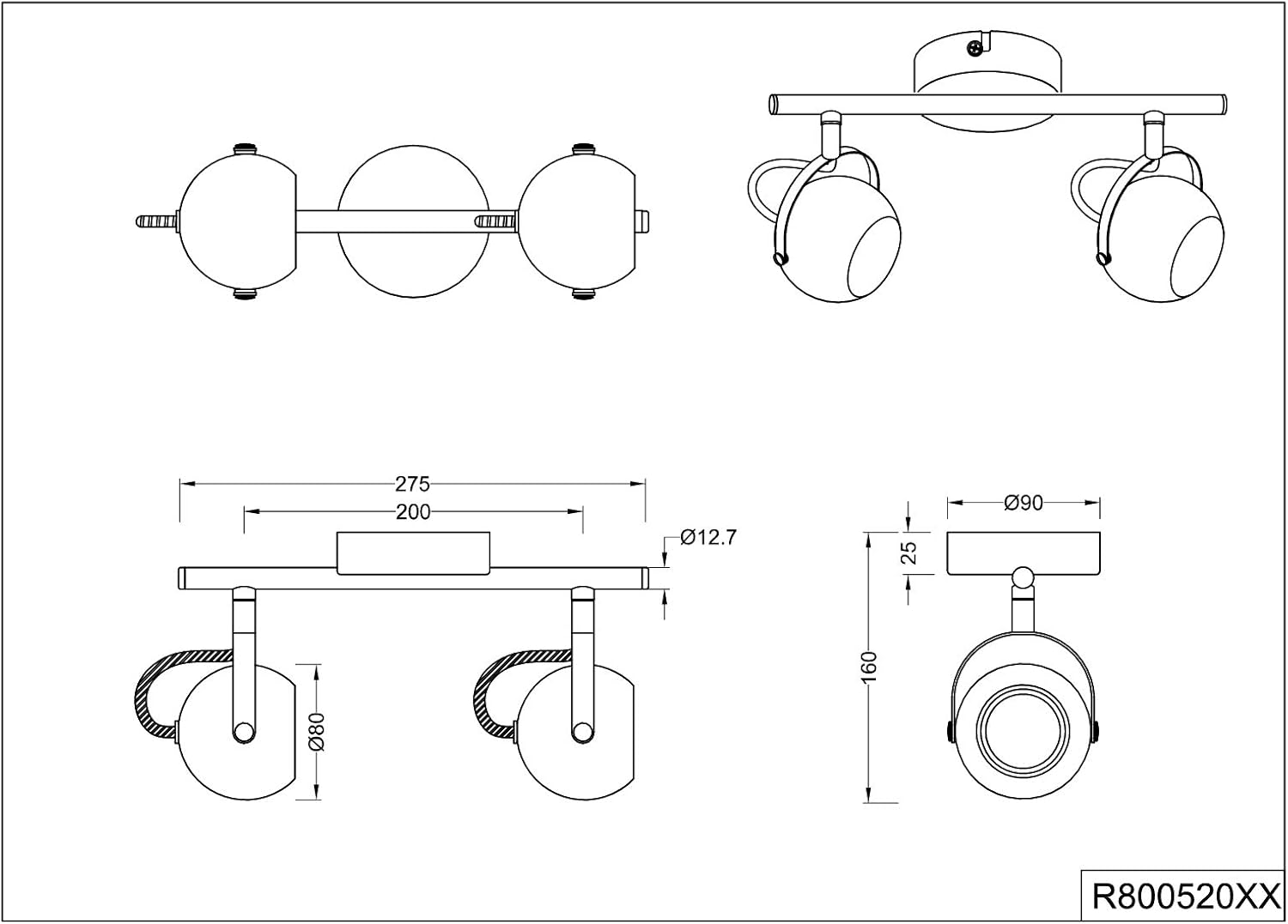 Reality Leuchten Bastia Ceiling Light, Metal, Matt White, Matte White - Image 4