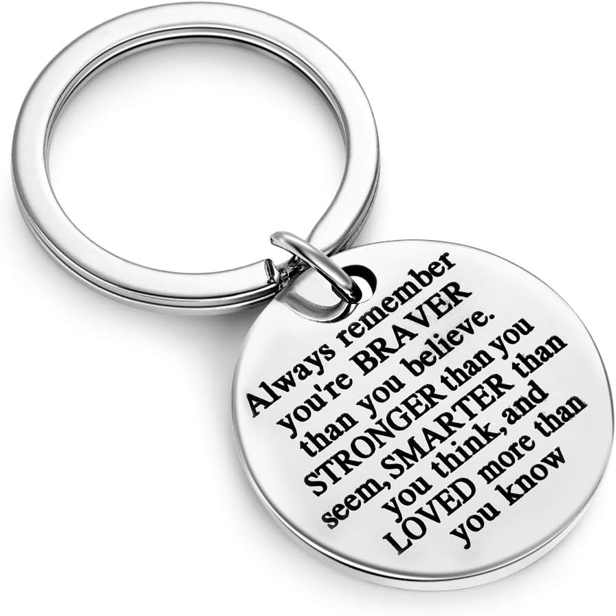 JIAYIQI Always Remember You are Braver Round Pendant Keychain Necklace Charm Keyring Gift